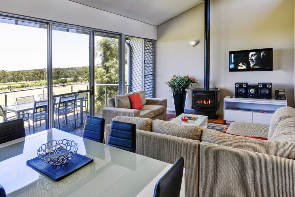 Interior photo of the living room in the villas.